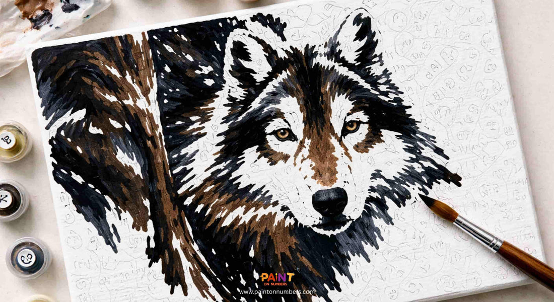 An in-progress canvas showing the dark-to-light painting method, where deep shadows and structural lines are established first.