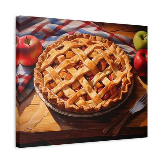 Apple pie paint by numbers kit featuring a golden lattice crust pie on a wooden table with fresh apples, perfect for cozy kitchen art, holiday decor, and Thanksgiving painting projects shown in a frame.
