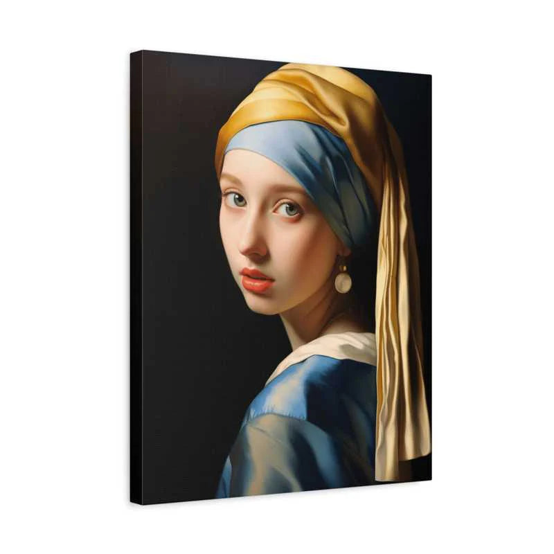Girl with a Pearl Earring by Vermeer Paint By Numbers, framed and hanging on a wall.