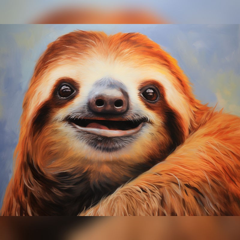 Paint by numbers of a smiling sloth with orange-brown fur and realistic details, perfect for animal art lovers.