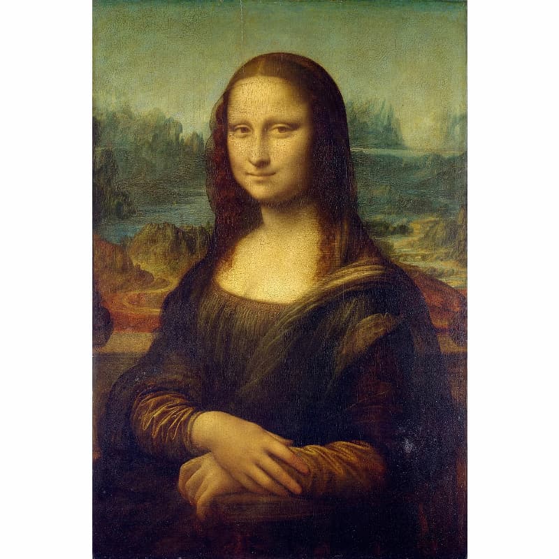 Mona Lisa painting by Leonardo da Vinci with a landscape background