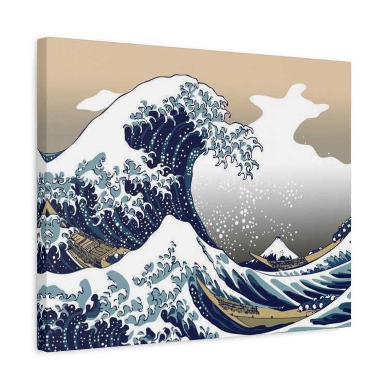 Canvas print of a stylized wave with Mount Fuji in the background