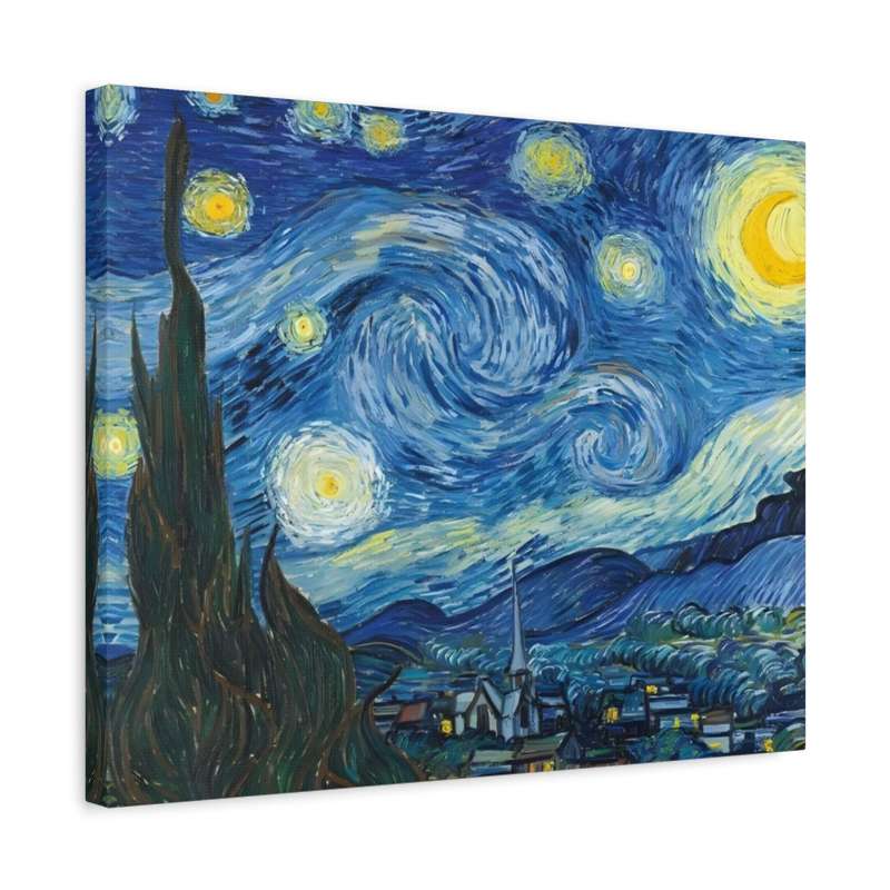 The Starry Night by Van Gogh Paint By Numbers, framed and hanging on a wall.