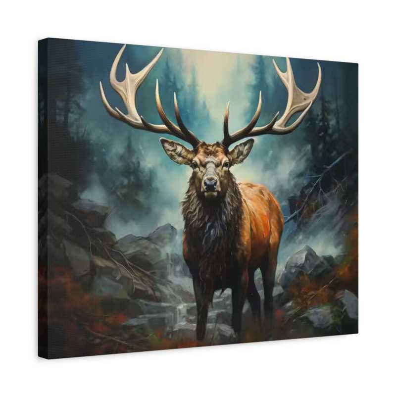 Canvas print of a deer with large antlers in a forest setting