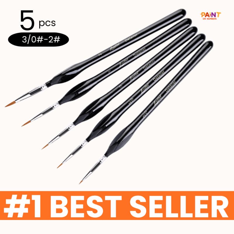Set of five paint brushes with black handles and silver ferrules, labeled as '#1 Best Seller'.